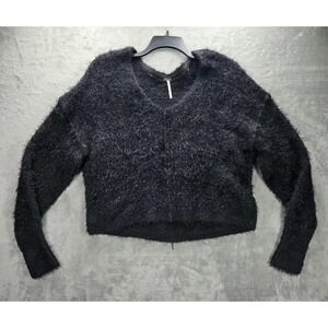 Free People Icing V Sweater‎ Pullover Oversized Black Women's Small OB1203697